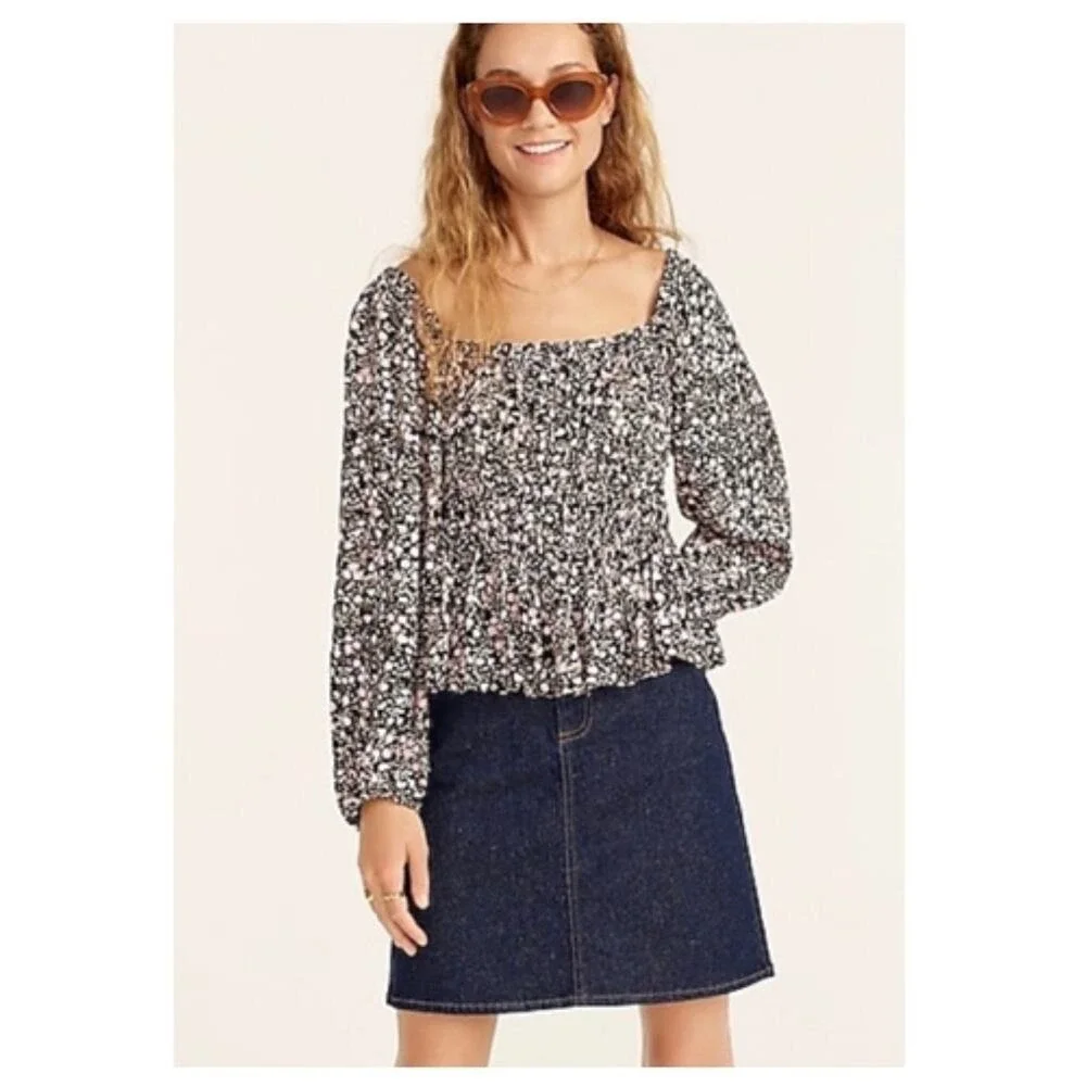 J. Crew Puff Sleeve Floral Square Neck Top S
